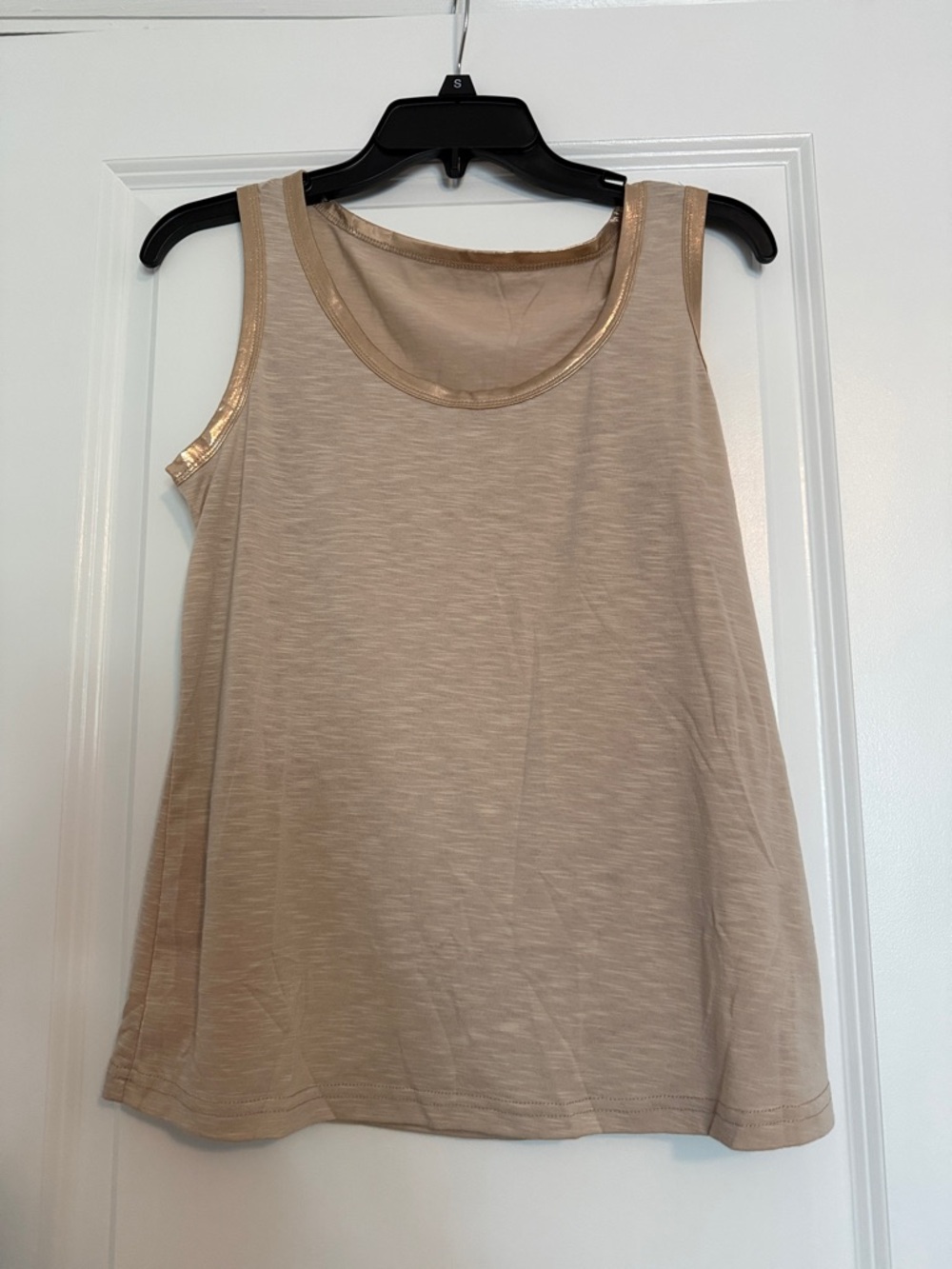 Women's Sleeveless Metallic-Trim Tank Top - Neutral Beige